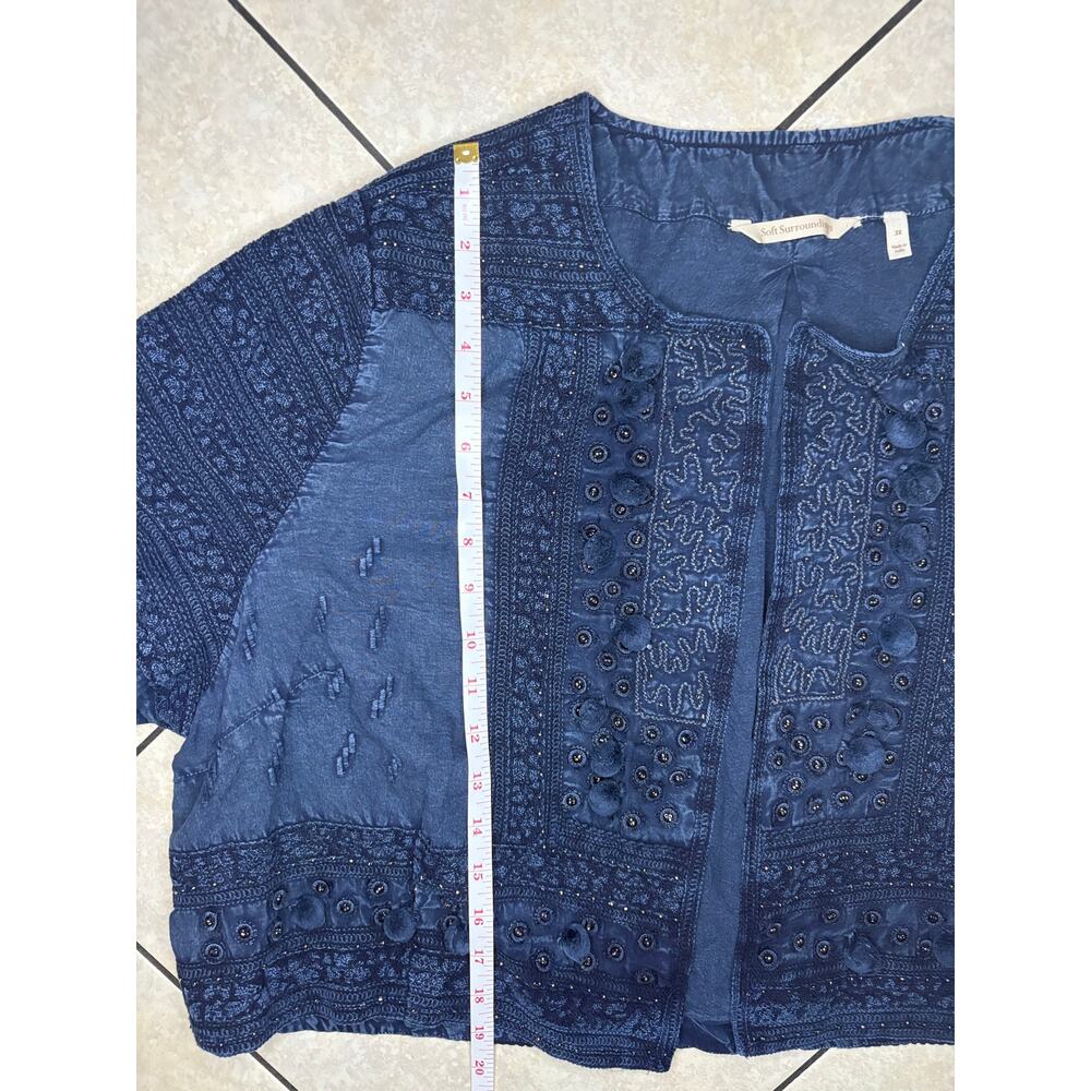 Soft Surroundings Pom Pom Embroidered Cropped Denim Jacket Women's Plus size 3X - Picture 5 of 6